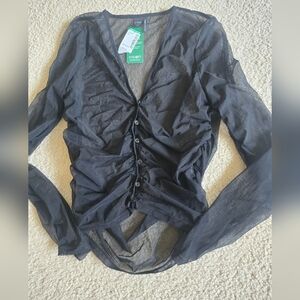 🌈NWT Simon's Icone Sheer Mesh Button Down Blouse Size Large